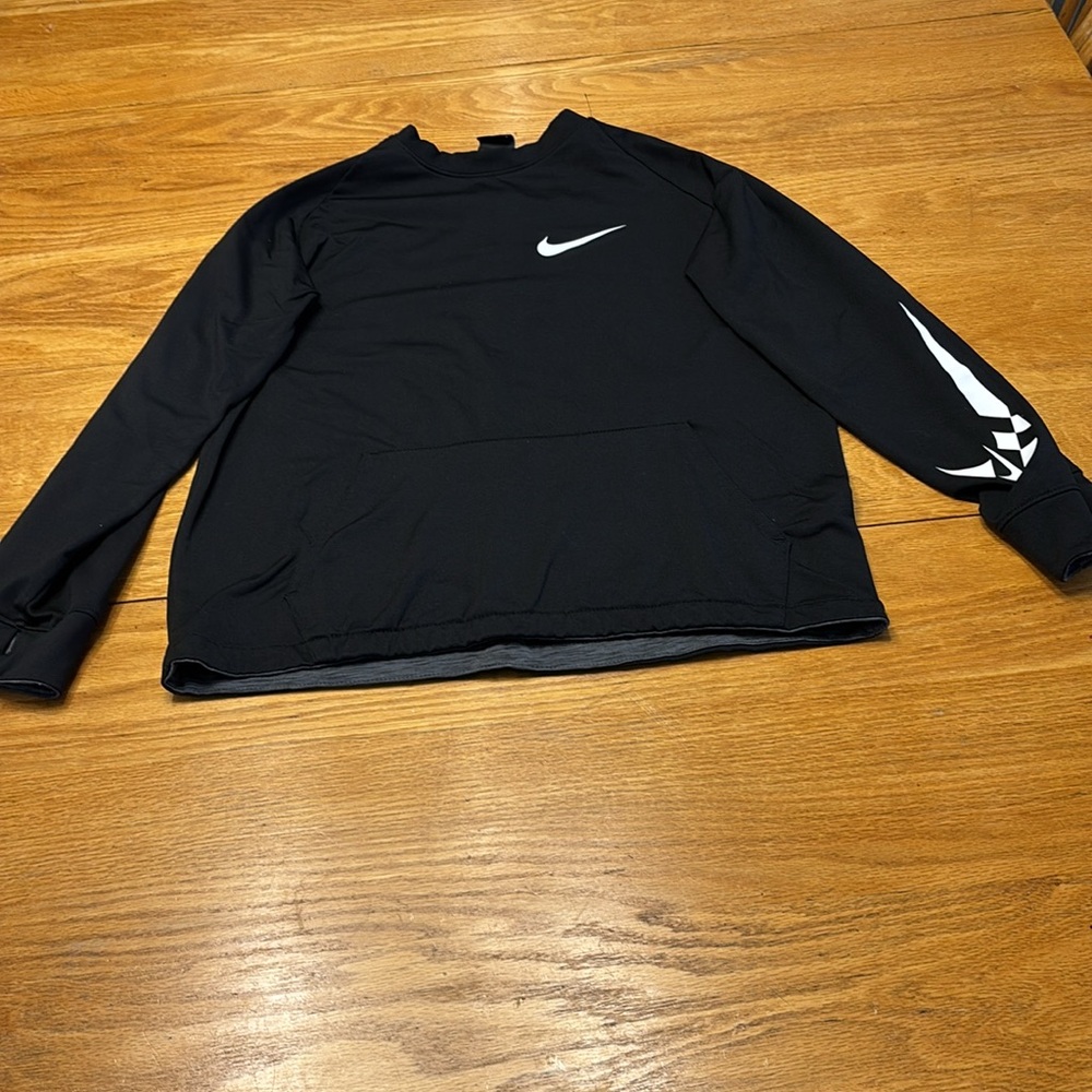 Three piece Boys Nike Black Tights with Black Sweatshirt & Blue Striped Top - Picture 9 of 11